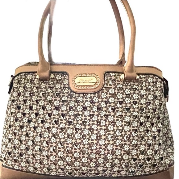 BRANGIO Italy Laser Cut Large Leather Satchel/X-body Bag - EUC - Picture 2 of 8